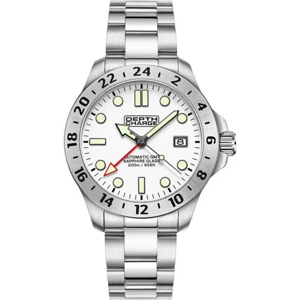 Depth Charge Charge Stainless Steel White Dial Dive Watch