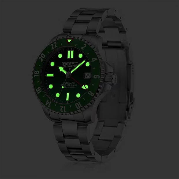 Depth Charge Charge Stainless Steel Green Dial Dive Watch