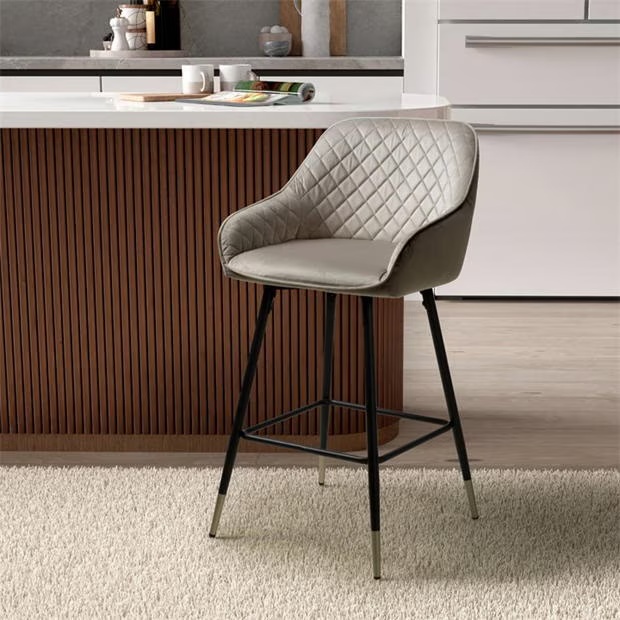 Shankar Set of 2 Savanna Brushed Velvet Mink Bar Stools