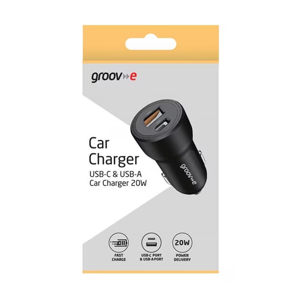 Groov-e USB-C & USB-A Car Charger 20W - Black