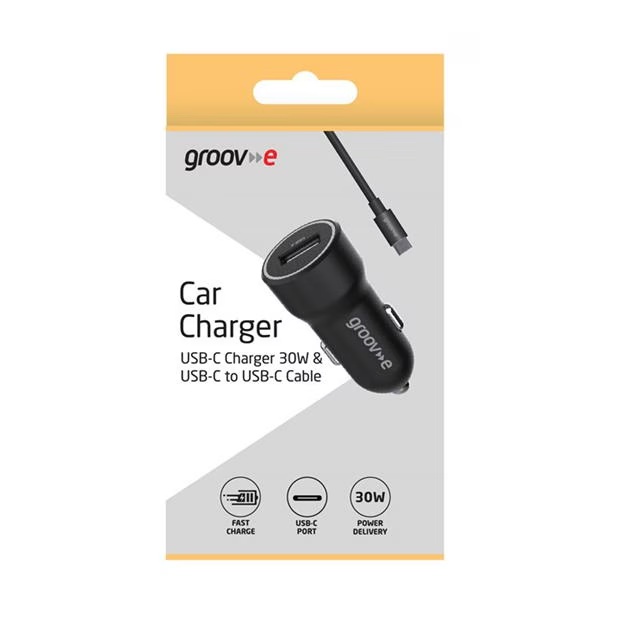 Groov-e USB-C Car Charger 30W with USB-C Cable 1M - Black