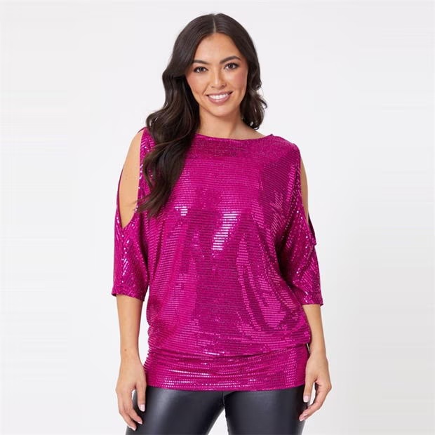 Be You Glitter Cold Shoulder Top