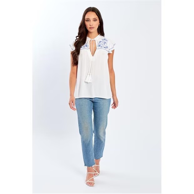Be You Embroidered Crinkle Blouse Womens