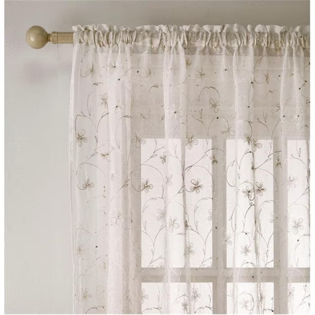 Tyrone Textiles Belle Floral Embroidery Panel with Rod Pocket