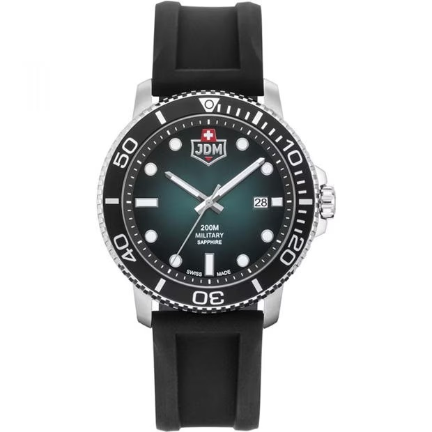 JDM Military Tango Black Silicone Green Dial Watch