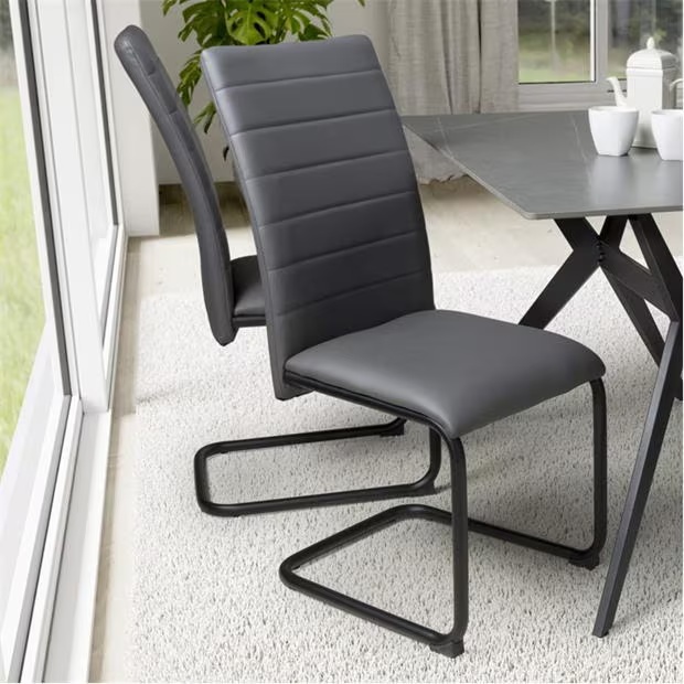 Shankar Set of 4 Carlisle Leather Effect Grey Dining Chair