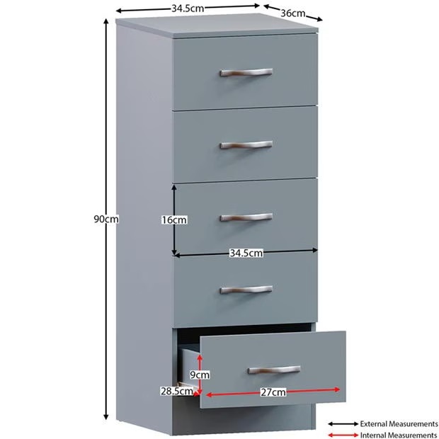 Lassic Vida Designs Riano 5 Drawer Narrow Chest