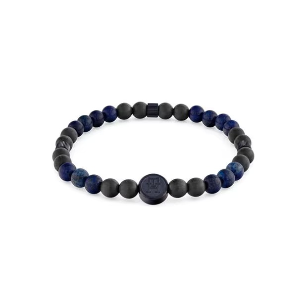 Tommy Hilfiger Tommy Hilfiger mens black and blue IP lapis carbon fibre reinforced polymer beaded bracelet