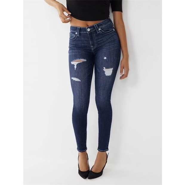 True Religion Halle Mid Rise Distressed Jeans Womens