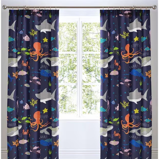 Bedlam Sea Life Kids Bedroom Pencil Pleat Curtains