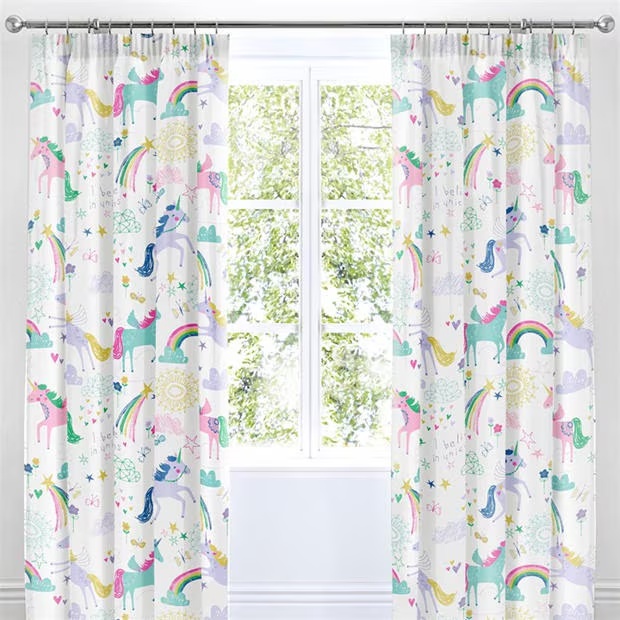 Bedlam Rainbow Unicorn Kids Bedroom Pencil Pleat Curtains