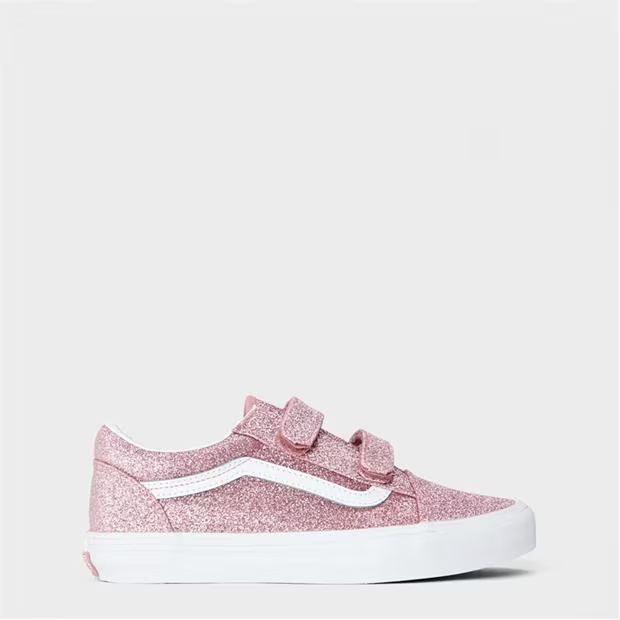 Vans Old Skool V Glitter Rose Gold Canvas Trainers Unisex Kids
