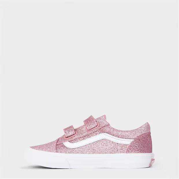 Vans Old Skool V Glitter Rose Gold Canvas Trainers Unisex Kids