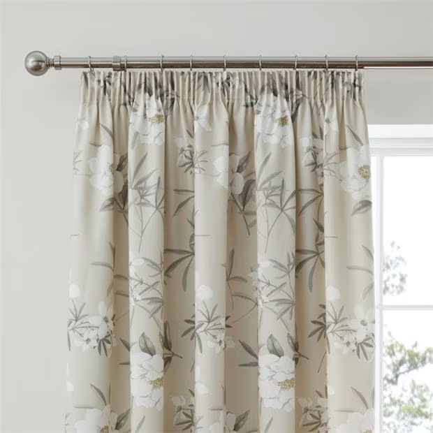Dreams and Drapes Eve Floral Pencil Pleat Curtains in Natural
