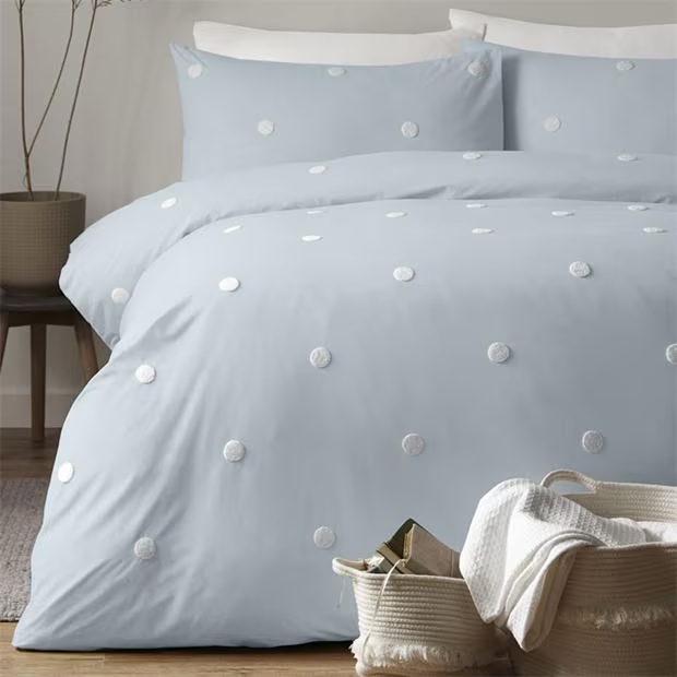 Appletree Dot Garden Duvet Cover Set in Duck Egg White Dots