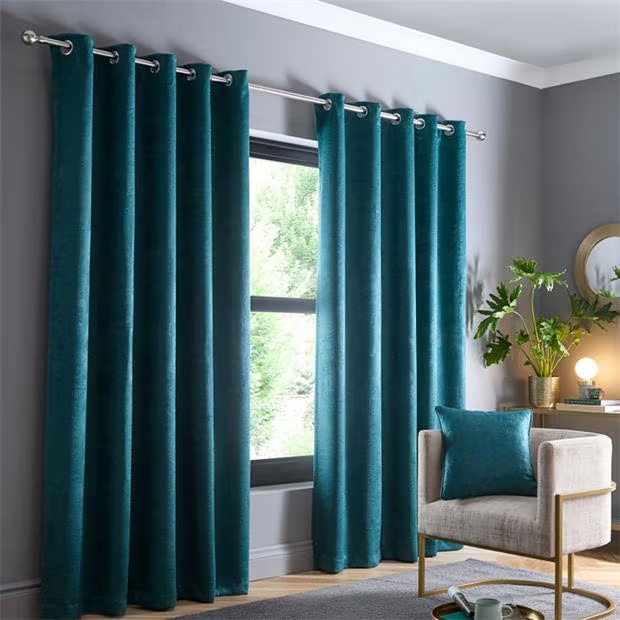 Fusion Strata Dim Out Eyelet Curtains in Forest Green