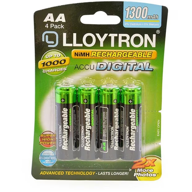 Lloytron Rechargeable Accudigital AA Ni-MH Batteries 1300mAh - 4 Pack