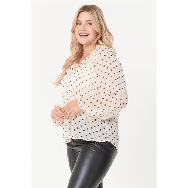 Be You Ruffle Neck Spot Blouse