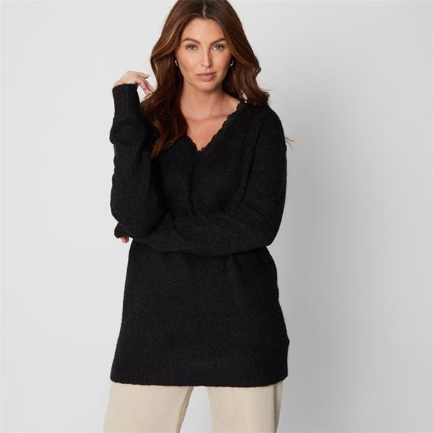 Be You Lace Trim Brushed V Neck Jumper