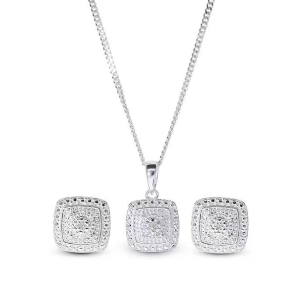 Be You Sterling Silver Diamond Earring & Pendant Set