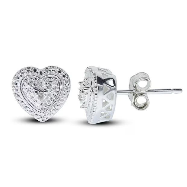 Be You Sterling Silver Diamond Heart Stud Earrings