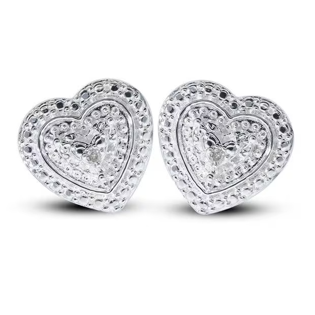 Be You Sterling Silver Diamond Heart Stud Earrings