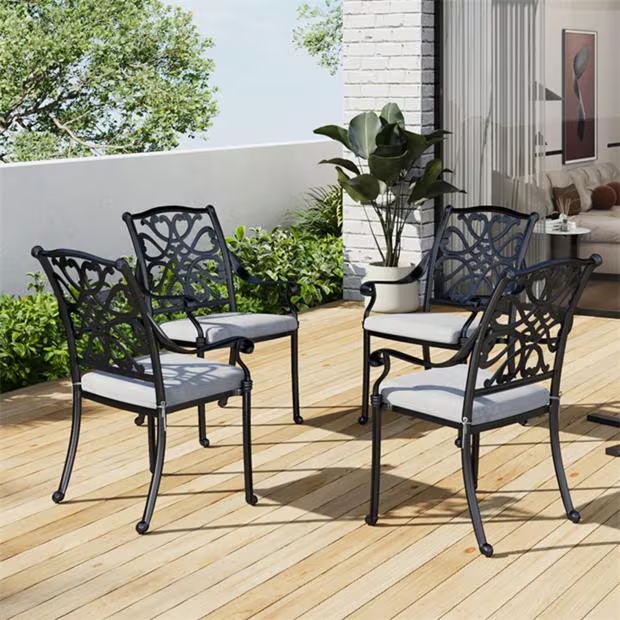 Breeins 4Pcs Aluminum Patio Dining Armchair with Cushion