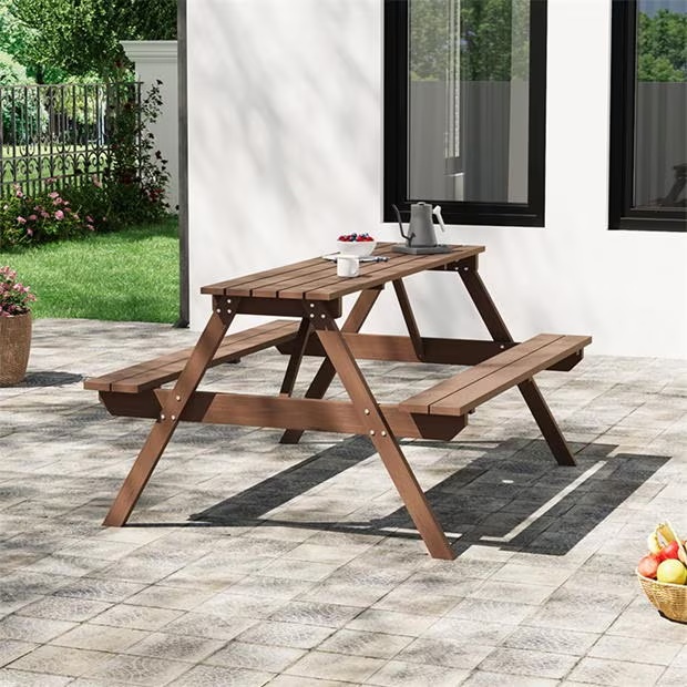 Breeins Camping Solid Wood Rectangle Picnic Table and Bench Set