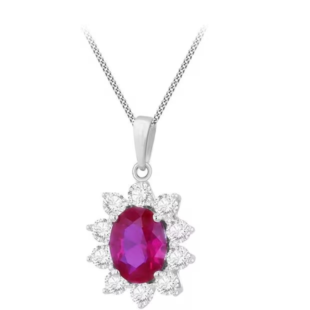 Be You 9ct Gold Oval Synthetic Rudy and CZ Necklace