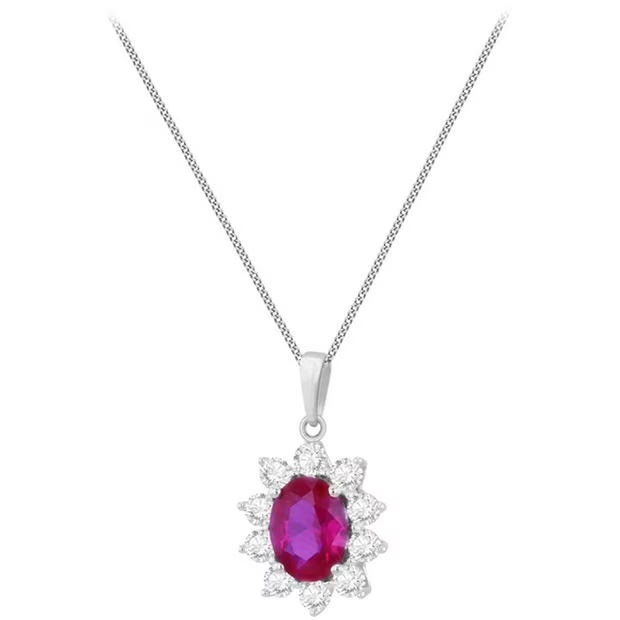 Be You 9ct Gold Oval Synthetic Rudy and CZ Necklace