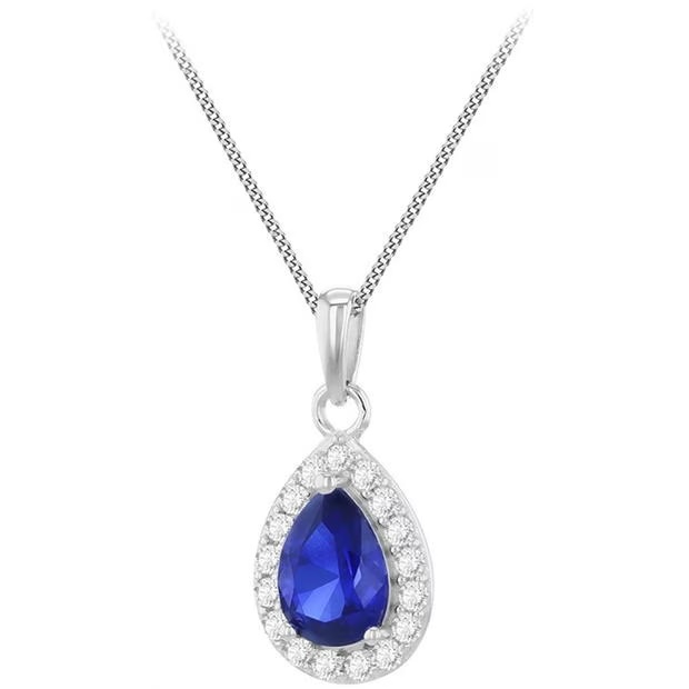 Be You 9ct Gold Synthetic Sapphire Teardrop CZ Necklace
