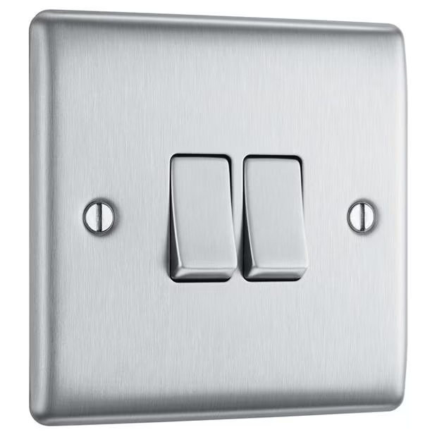 Luceco BG Nexus Metal Double Light Switch Brushed Steel