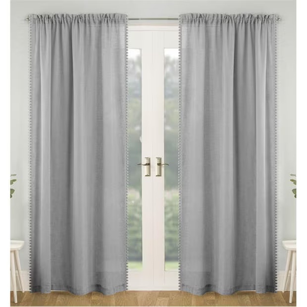 Tyrone Textiles Tahiti Pom-Pom Trim Single Voile Panel - Pair
