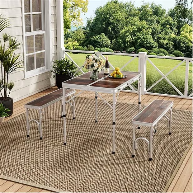 Breeins Camping Outdoor Picnic Table with Two Benches