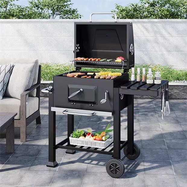 Breeins Outdoor Charcoal BBQ Grill with Portable Trolley