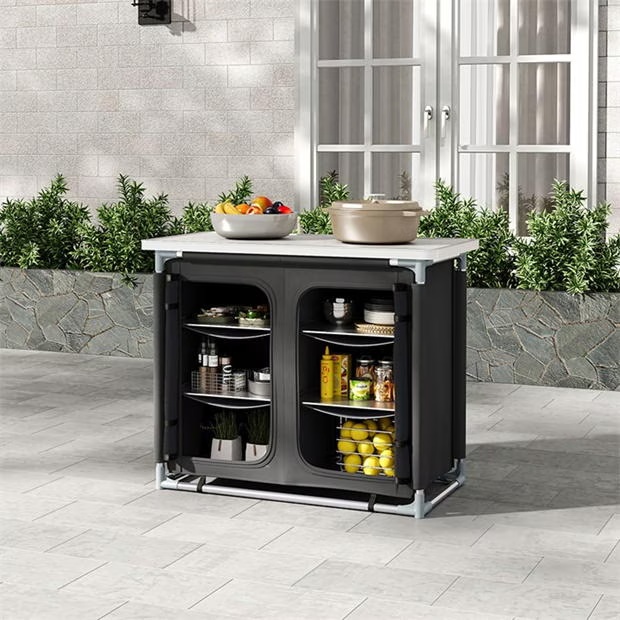 Breeins Camping Camping Kitchen Table Portable Storage, Black